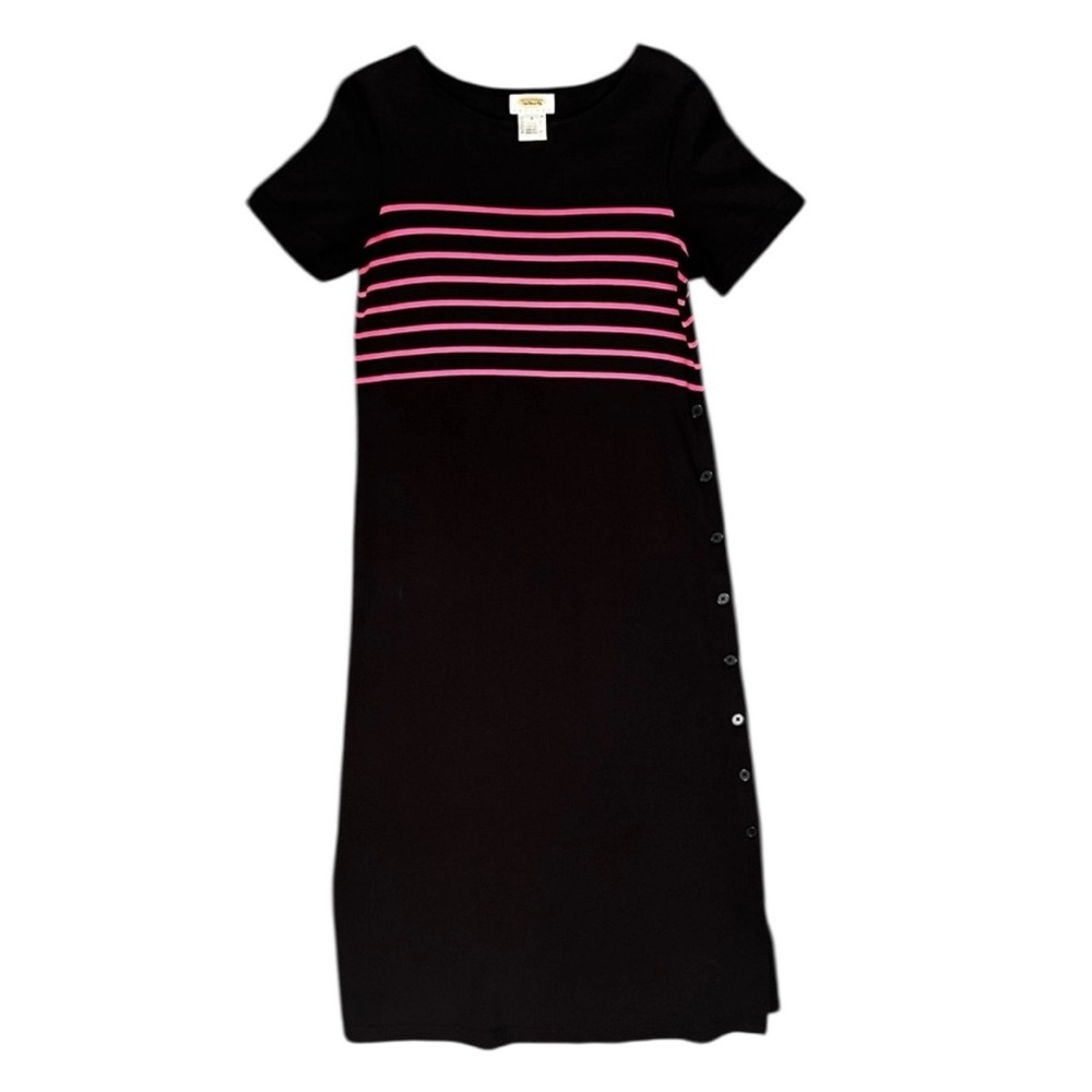 Talbots Short Sleeve Pink Stripe Button Cotton Maxi Dress Size S